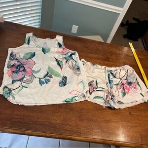 Soma pajamas Floral Tank Top and Shorts Set satin flowy lace detail size XL